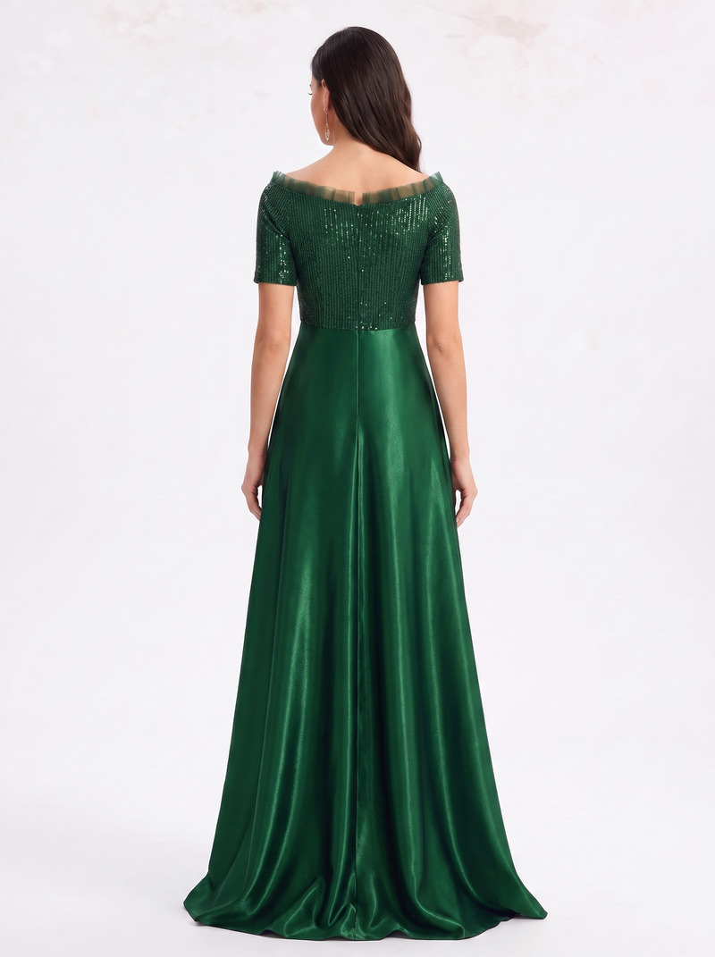 Aurora — Vestido de Gala em Cetim Verde Esmeralda