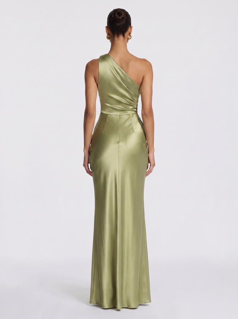 Carolina — Vestido Longo de Cetim Verde