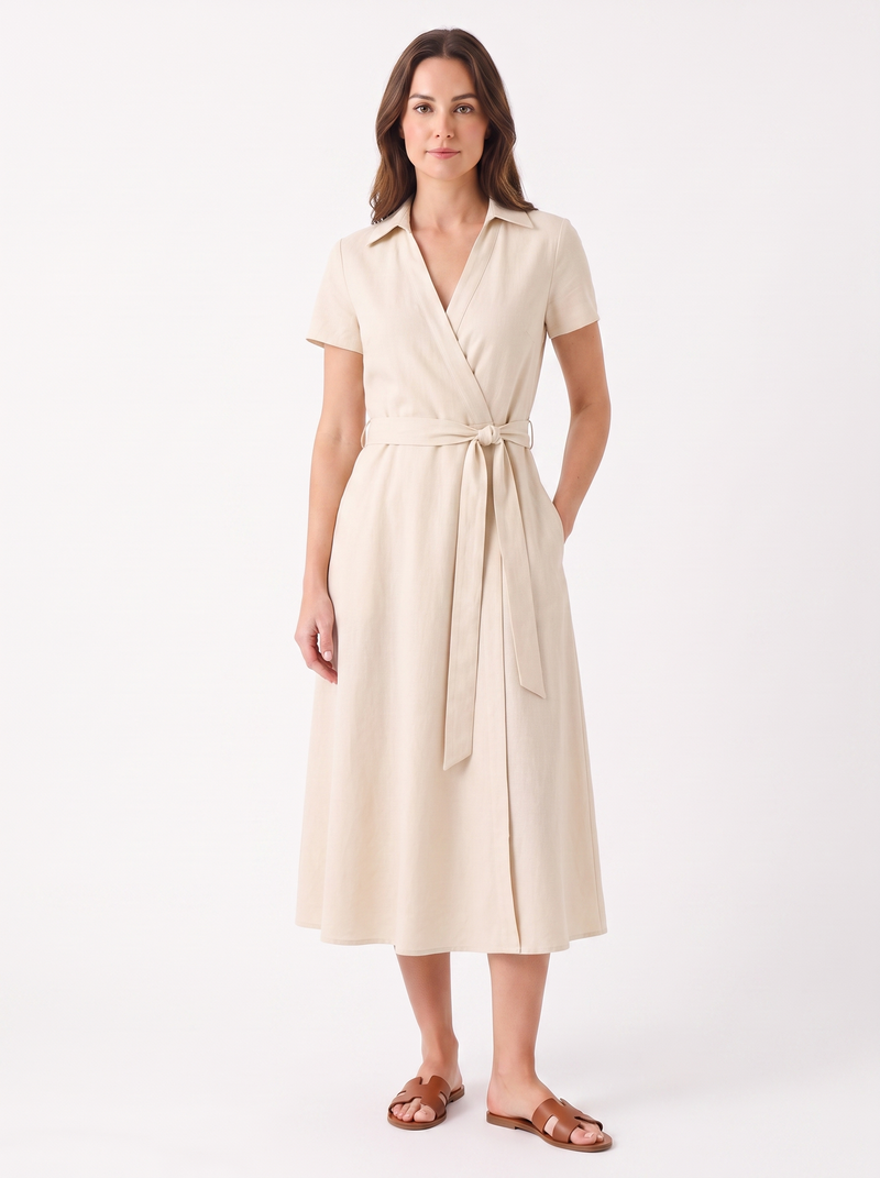 Margarida — Vestido Cruzado com Cinto e Gola