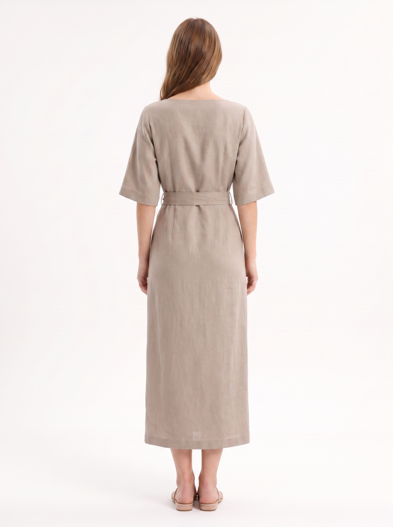 Madalena — Vestido Wrap com Cinto e Gola Barco