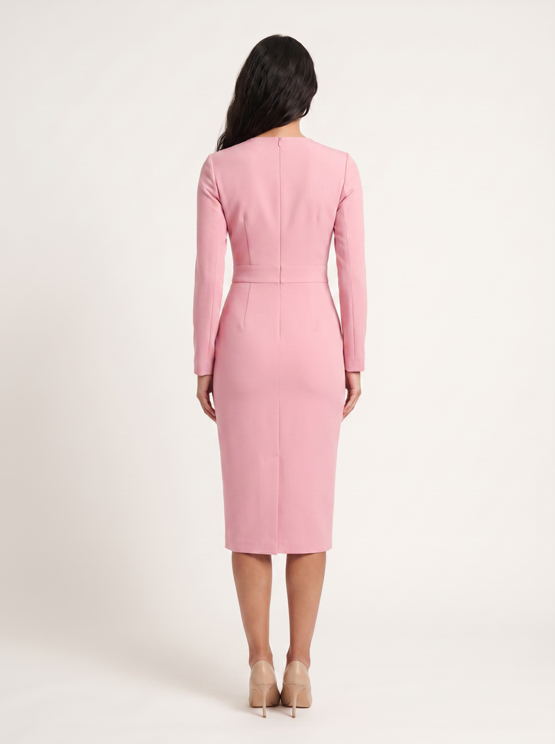 Constança — Vestido Lápis de Manga, Decote V