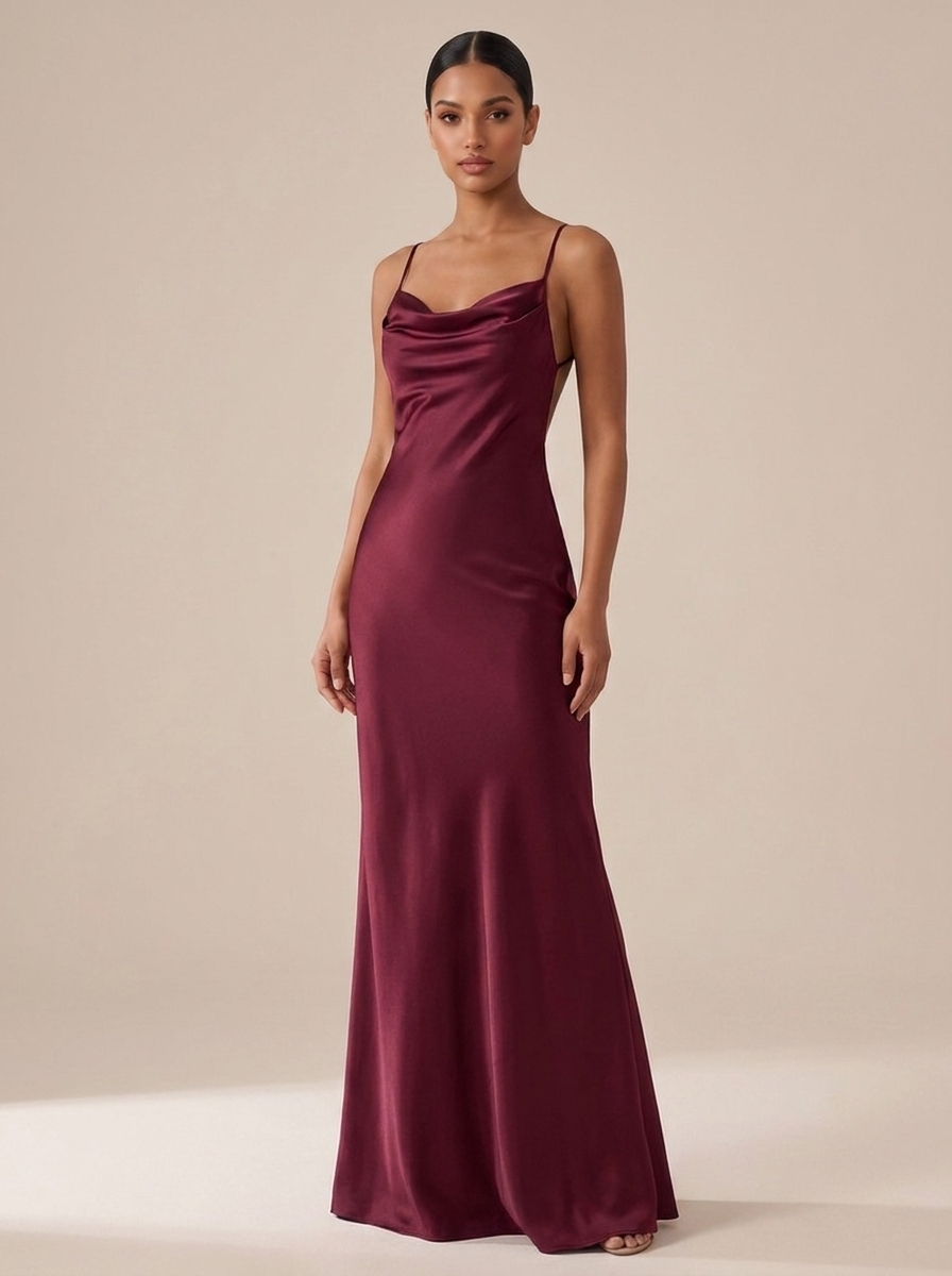 Rita — Vestido Longo de Cetim com Costas Abertas