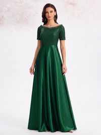 Aurora — Vestido de Gala em Cetim Verde Esmeralda