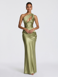 Carolina — Vestido Longo de Cetim Verde