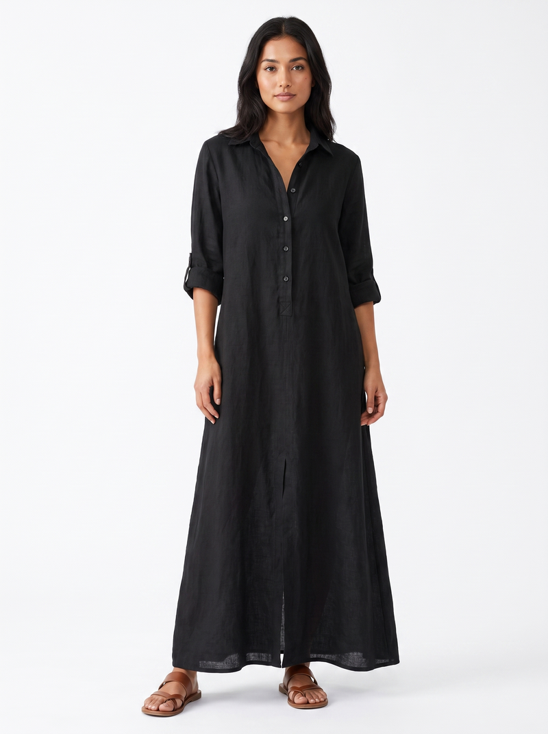 Matilde — Vestido Maxi de Linho Preto, Aurora Lisboa