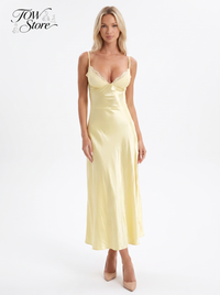 Inês — Vestido Longo de Cetim Amarelo