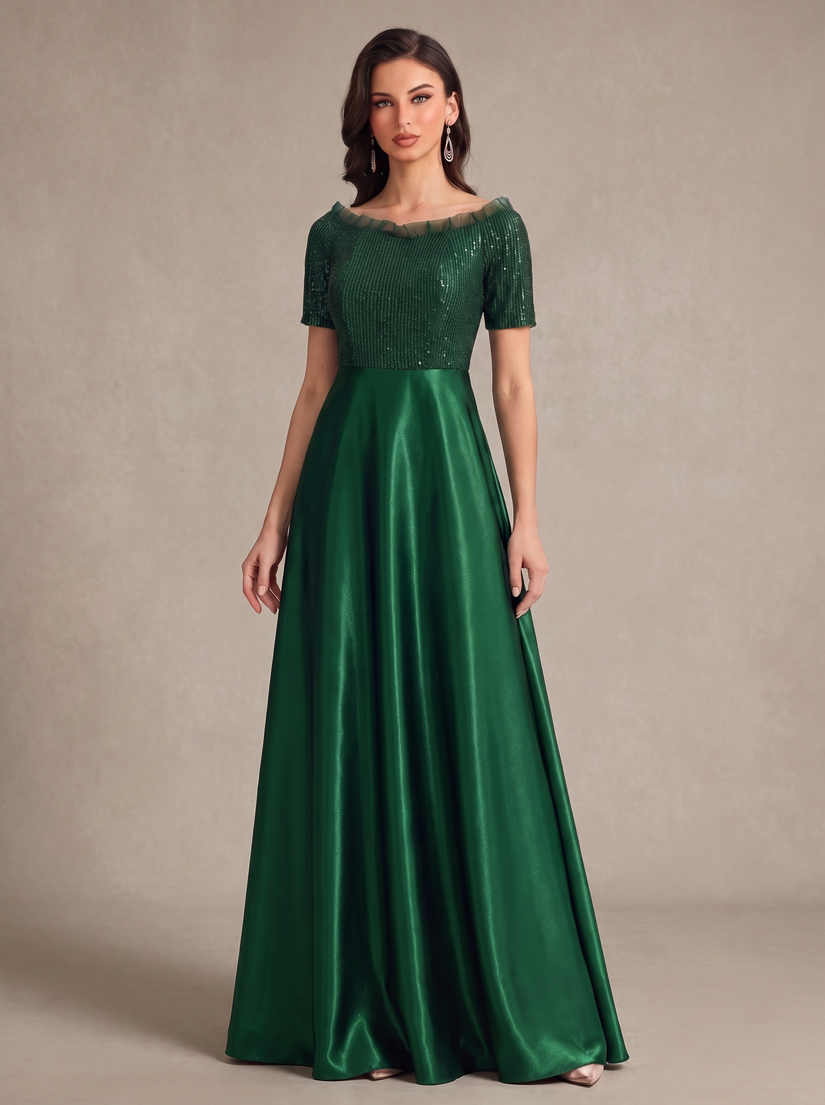 Aurora — Vestido de Gala em Cetim Verde Esmeralda