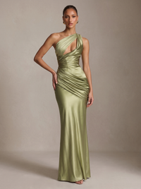 Carolina — Vestido Longo de Cetim Verde