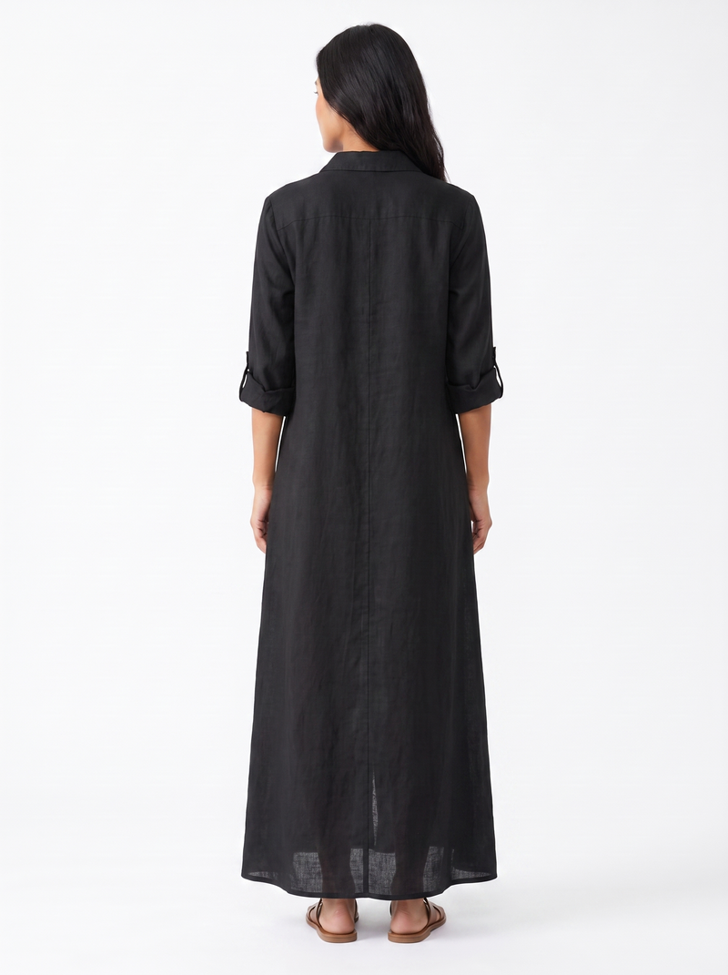 Matilde — Vestido Maxi de Linho Preto