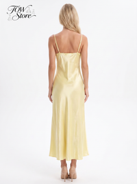 Inês — Vestido Longo de Cetim Amarelo