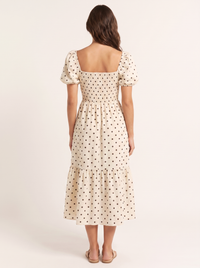 Matilde — Vestido Midi de Bolinhas com Mangas Bufantes