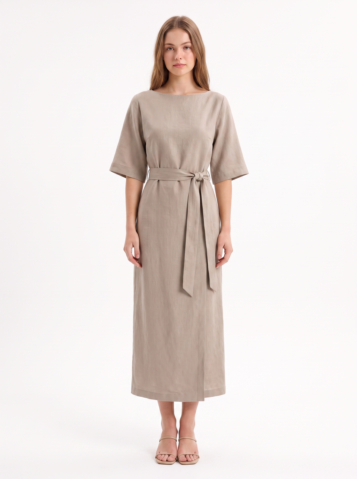 Madalena — Vestido Wrap com Cinto e Gola Barco