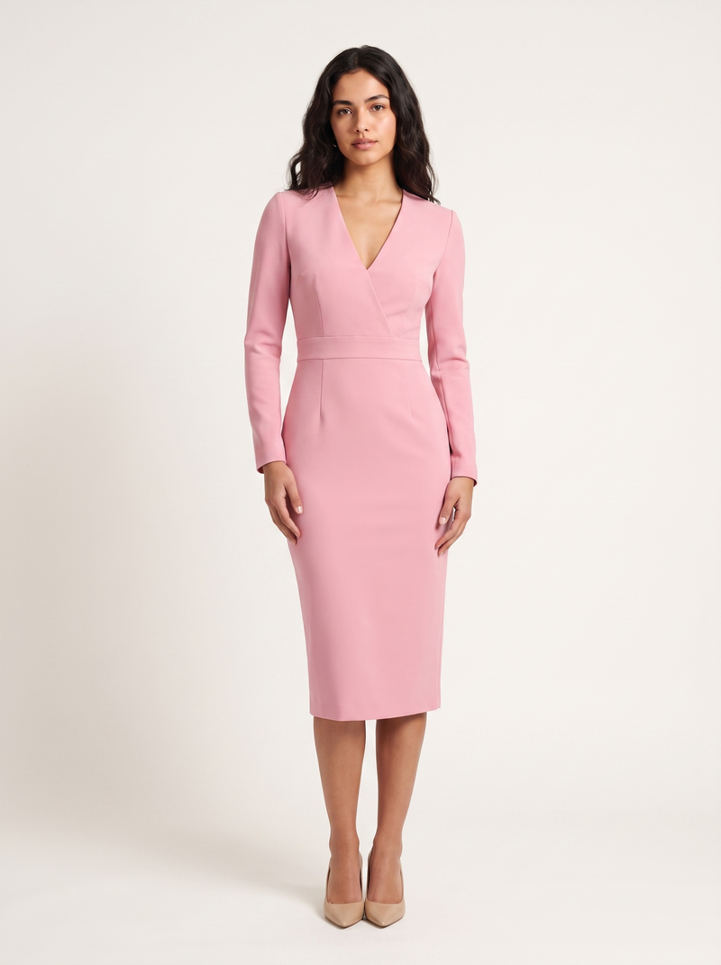 Constança — Vestido Lápis de Manga, Decote V