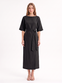Madalena — Vestido Wrap com Cinto e Gola Barco