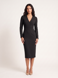 Constança — Vestido Lápis de Manga, Decote V