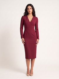 Constança — Vestido Lápis de Manga, Decote V