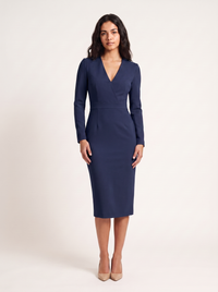 Constança — Vestido Lápis de Manga, Decote V