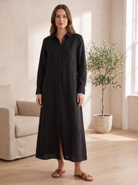 Leonor — Vestido Camiseiro Comprido em Linho