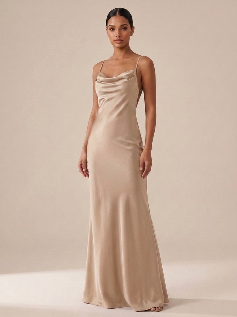 Rita — Vestido Longo de Cetim com Costas Abertas
