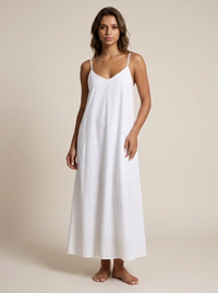 Joana — Vestido de Praia de Algodão com Decote V