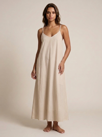Joana — Vestido de Praia de Algodão com Decote V