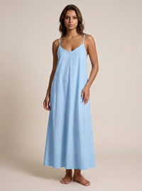 Joana — Vestido de Praia de Algodão com Decote V