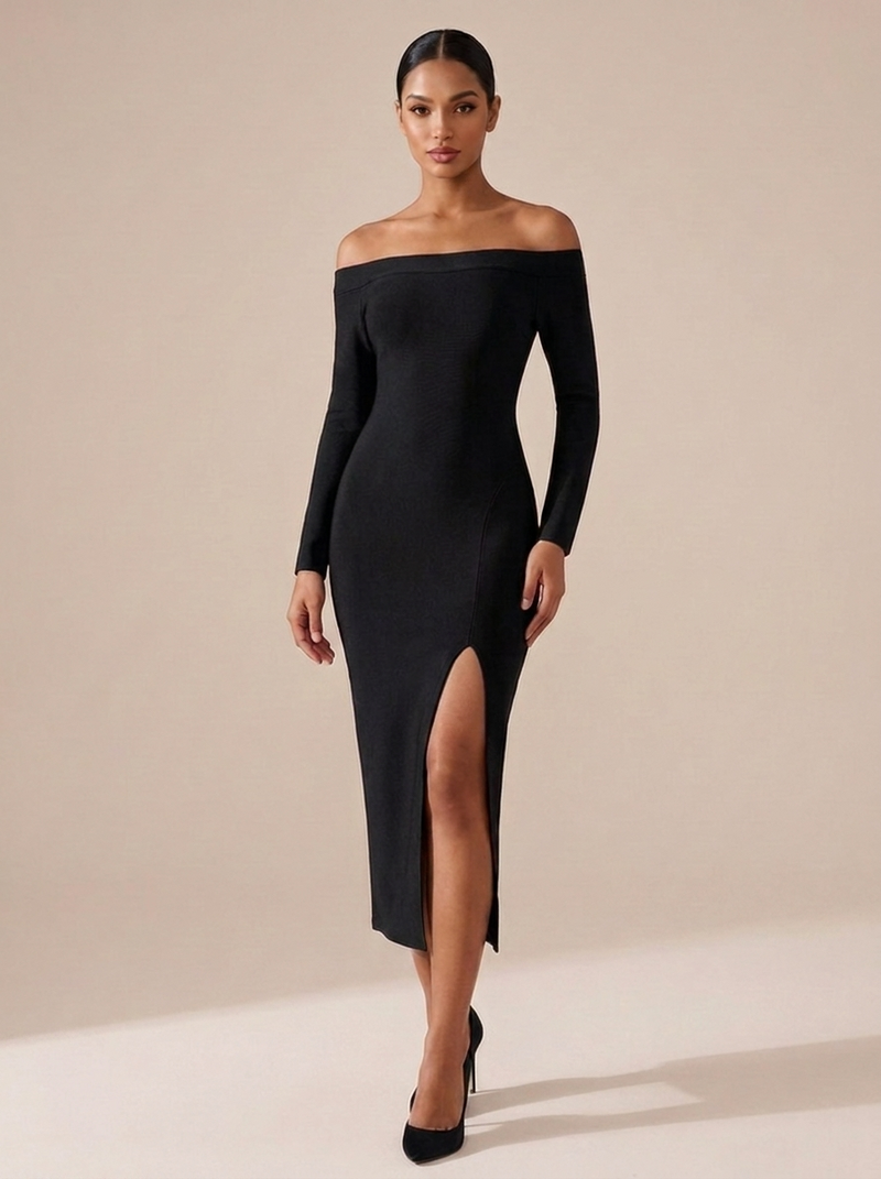 Rita — Vestido Bandage de Ombros de Fora